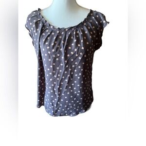 Lauren Conrad Polka Dot Tie Back Blouse Women's S Gray Pink Cap Sleeve